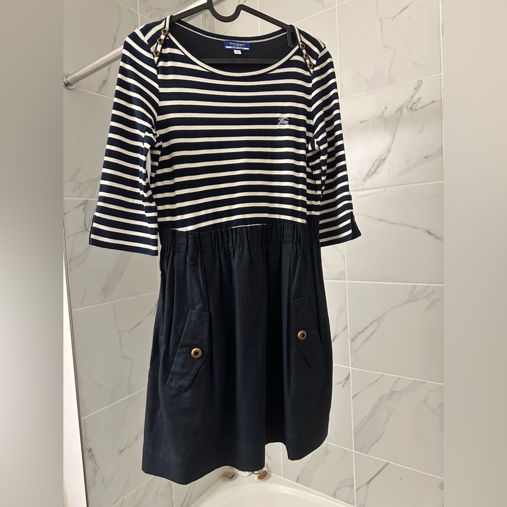 Vintage Burberry London Blue Label Navy Striped Midi Dress
